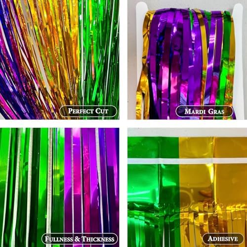 GiftExpress 2-Pack 3.33 FT x 8.33 FT (Total 6.66 FT x 8.33 FT) Mardi Gras Metallic Foil Fringe Curtain, Mardi Gras Themed Party, St. Patricks Day Tinsel Backdrop, Foil Fringe Photo Booth Props
