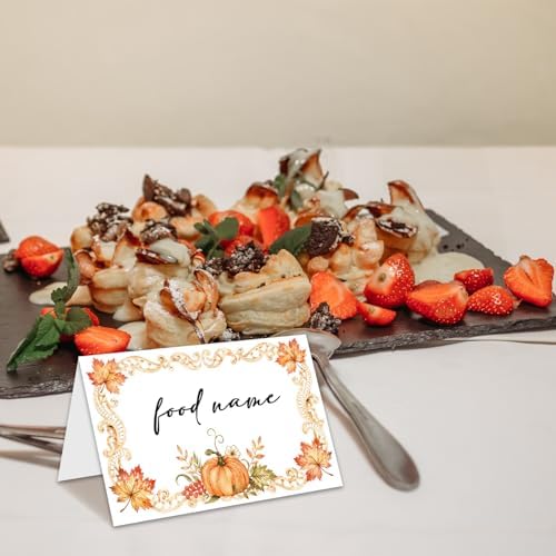 Pumpkin Place Cards for Table Setting, Tent Cards Decor For Birthday Baby Shower Thanksgiving Party Decorations, Bridal Shower Wedding Place Card, 25 Pack Birthday Food Name Card 2 x 3.5" /041