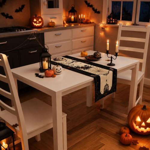 Halloween Decorations - Gothic Pumpkin Ghost Spider Web Table Runner