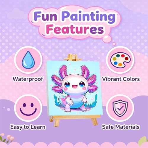 Gemozaic Axolotl Paint by Numbers Kit for Kids with Frame & Easel, 8x8 in