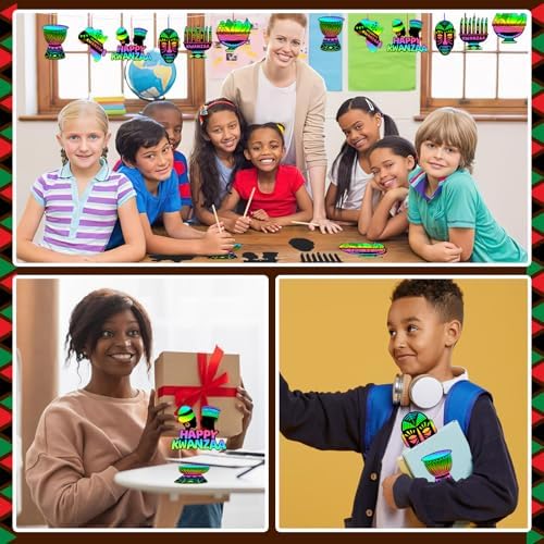 JULMELON 36 PCS Kwanzaa Crafts for Kids Holiday Magic Rainbow Scratch Cards