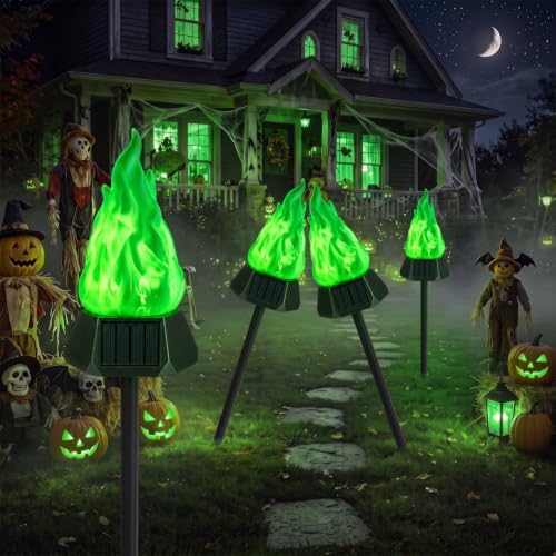 Toodour Solar Halloween Lights Outdoor, 4 Pack Solar Torch Light Waterproof