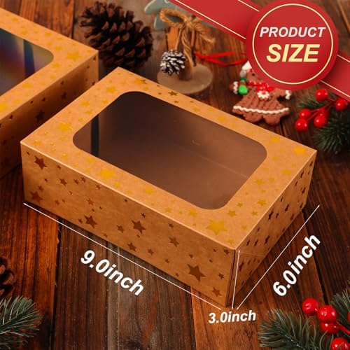 Christmas Brown Holiday Cookie Boxes, Red Star, 24 Pack, 9x6x3 In