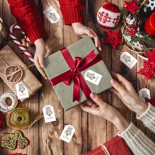 Teling 50 Pcs Christmas Gift Tags with String Red Bow Merry Christmas Tags