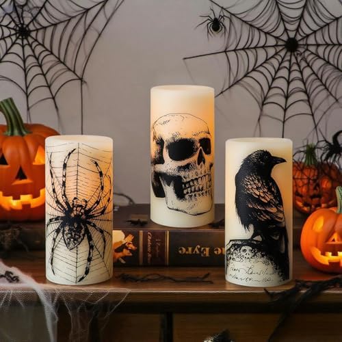 Eldnacele Rechargeable Skull Halloween Flameless Candles with Remote Timer