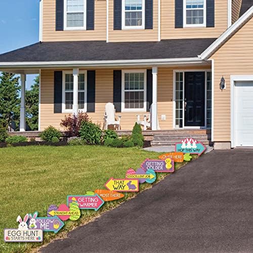 Big Dot of Happiness Easter Egg Hunt Arrow Yard Signs - Outdoor Easter Bunny Yard Decorations - 10 Piece