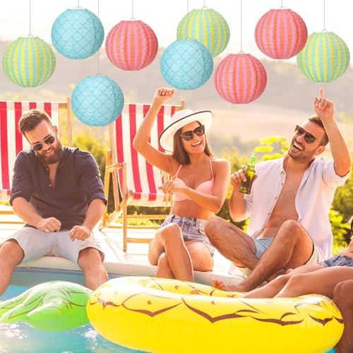 Baquler 12 Pcs Summer Pool Hanging Lanterns Decorations, Funny Colors
