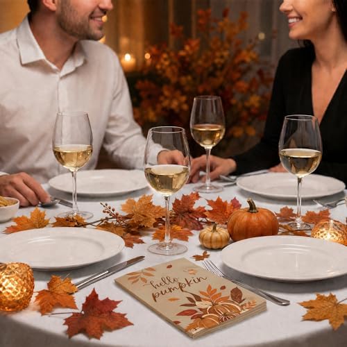 200 Pcs Fall Pumpkins Disposable Paper Napkins 2-Ply Absorbent Thanksgiving Harvest Autumn Dinner Guest Towels for Fall Party Bathroom Table Decor
