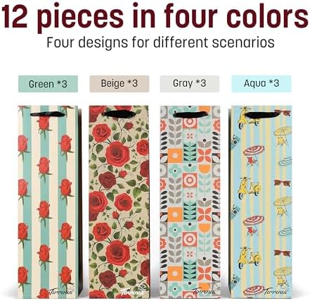 Tirrinia Wine Bottle Gift Bags 12-Pack in 4 Designs