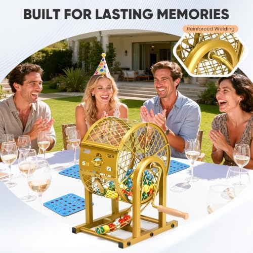 HVDI 12" Bingo Game Set, 10 Reusable Bingo Cards with Sliding Windows Bingo Sets, High-Definition Printed Bingo Balls with Cage & Storage Bag for Game Night Adults Large Group Family Parties
