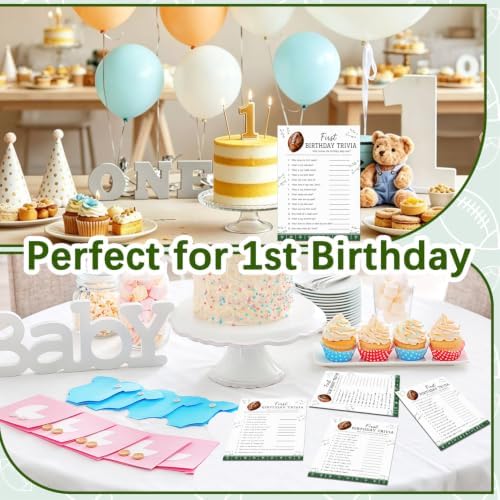 Football Themed Baby First Birthday Party Game, Who Knows The Best Game Cards, Fun Baby Shower Games for Guests, Football Party Decor Supplies, Sports Boy Birthday Activity Card Games Supplies Decor