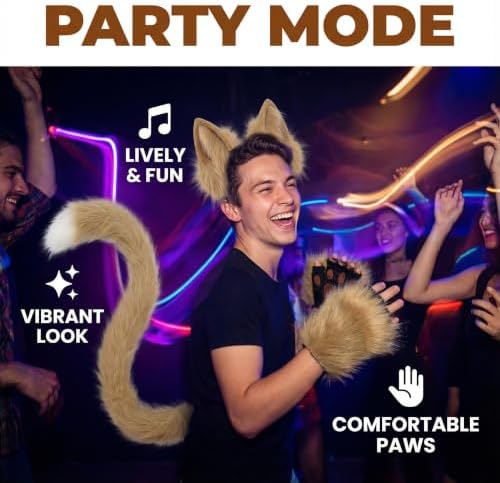 CHOICEONE Cat Fox wolf Ears and Tail Set with Paws Gloves Faux Fur Animal Cosplay Costume Accessories for Halloween Party