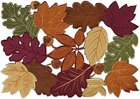 OWENIE 4 PCS Thanksgiving Placemats for Dining Table, 13 x 19 Inch Set of 4 Embroidered Maple Leaves Table mats for Fall, Harvest Applique Leaf for Autumn Decorations