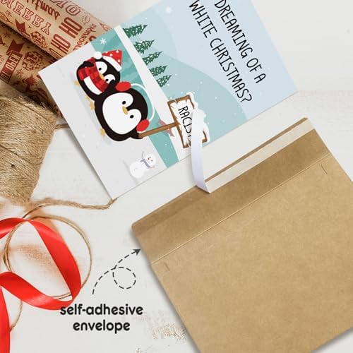 Funny Penguin Christmas Card for Men Women, Dark Humor Xmas Card, Sarcastic Holiday Cards Gift for Friend Brother Sister, Dreaming of a White Christmas