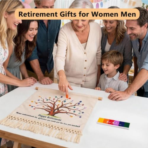 23.6x15.7in Retirement Fingerprint Tree Canvas Guestbook,Retirement Gifts