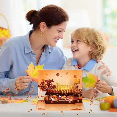 D4DREAM Musical Thanksgiving Card with Light for Adults Kids Family Friends