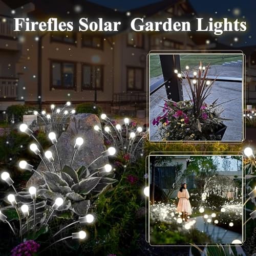 6 Pack Solar Firefly Lights Outdoor Swaying Garden Decor 48 LED Cool White