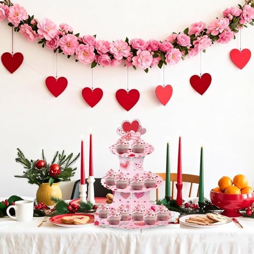 Valentine's Day Cupcake Stand Decoration, 3 Tier Hearts Candy Cupcake Stand DIY Cake Stand Holder Tower Cardboard Dessert Serving Cookie Tray Holder for Valentine Wedding Anniversary Party Supplies