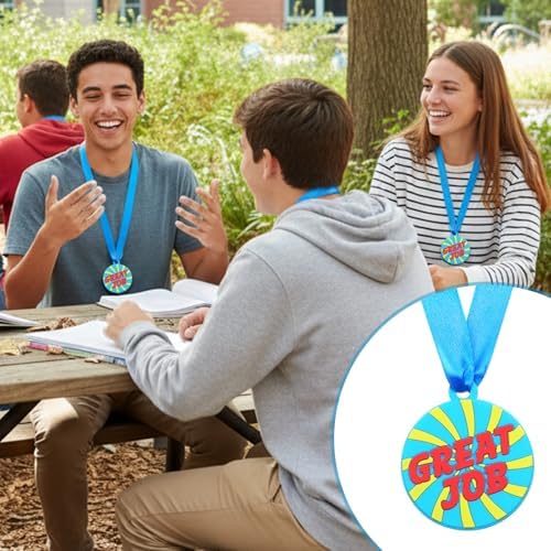 AmazingSpark 120 Pcs Great Job Award Medals, 2 Inch Rubber Medals Bulk Winner Encourage Team Participation for Adults Trophy Award Prize Gift Competitions Graduation Party