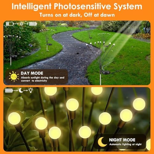 Solar Garden Lights Outdoor 8 Pack 64 LED Solar Firefly Lights Warm White