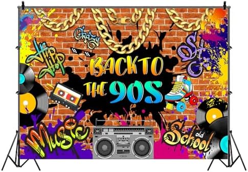 8x6FT 90s Party Decorations Backdrop Hip Hop Graffiti Retro Radio Fashion Brick Wall Photography Background Back to The 90s Themed Backdrop Banner Photo Shoot Props