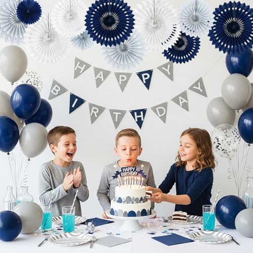 BEISHIDA Honeycomb Round Paper Fan Blue Gray White Hanging Party Decoration