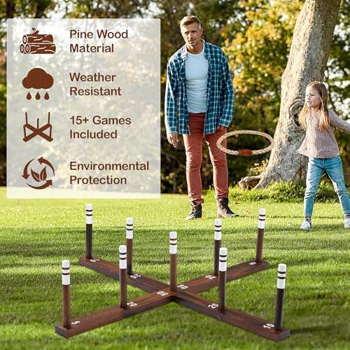 Ring Toss Game for Kids & Adults, Outdoor Yard Games for Adults and Family, Premium Ring Game with 6/10 Rope Rings & Carrying Bag, Perfect for Lawn, Backyard, Beach, Camping
