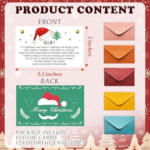 Christmas Scavenger Hunt Games Set, Xmas Treasure Hunt Clue Games for Friends Family, Winter Holiday Activities for Large Groups, Christmas Holiday Party Supplies Decorations, 01