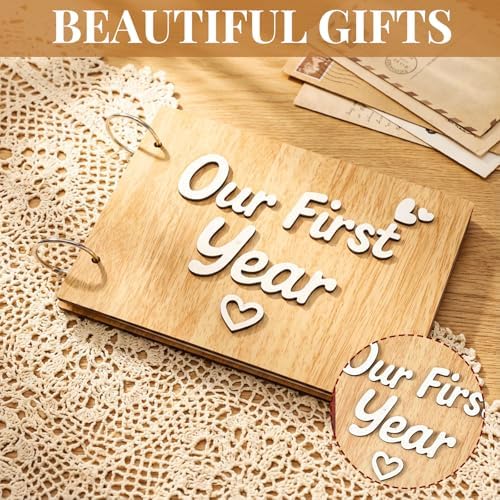 Cinnvoice Our First Year Scrapbook, 1-Year Down Photo Album for Couples Handmade DIY Memory Notebook Family Photo Album for Couples Husband Wife Memory Book(Our First Year-white)