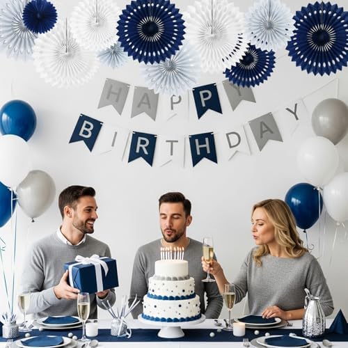 BEISHIDA Honeycomb Round Paper Fan Blue Gray White Hanging Party Decoration