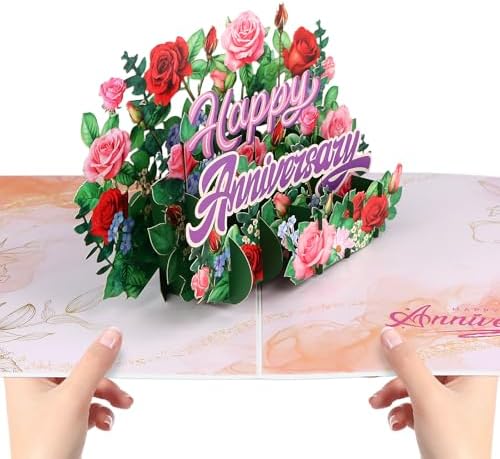 FaCraft Anniversary Card for Couple - 3D Pop Up Music & Light Valentines Wedding Anniversary Card Gifts with Envelope, Blank Insert and Seal, for Spouse Husband Wife Him Her (Flowers)