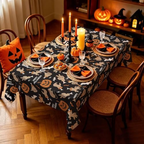 4 Pack Halloween Tablecloth,54" x 108" Pumpkin Hand Rectangular Plastic Table Cloth Large Size Halloween Table Covers for Home Decor Halloween Party Decorations