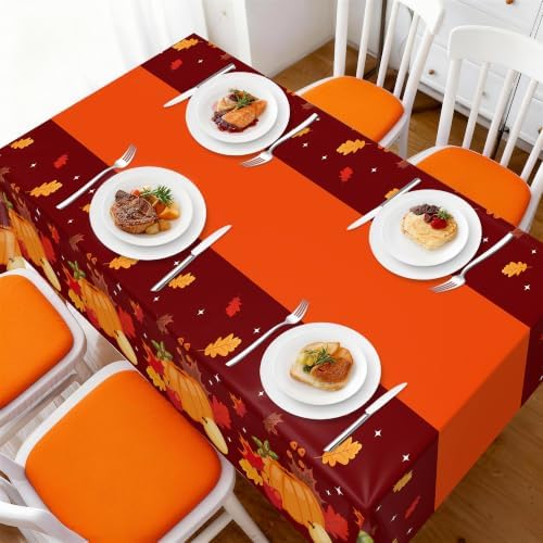 Childom Thanksgiving Tablecloth,3 Pack Disposable Plastic Tablecloth 54x108 Inch Thanksgiving Decorations,Pumpkin Maple Leaf Party Table Cover for Home Table Decor,Birthday Party Supplies