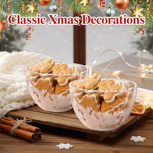 FoldTier 2 Pcs Christmas Icon Candy Bowls Dish, 14oz Candy Cane Christmas Serving Bowls Double Old Fashioned Glass Xmas Gifts for Snacks Dessert Cookie Holiday Party Favors Table Decoration
