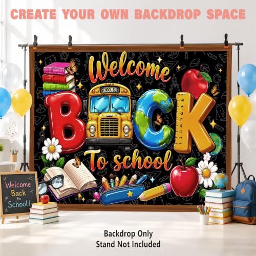 Custom Back to School Backdrop, Personalized First Day of School Photography Backdrop with Photo, Name & Grade, Welcome Back to School Decorations for Classroom, Photo Booth, Wall & Home, Made in USA