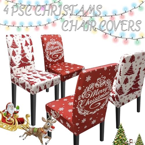 Christmas Chair Covers Set of 4 Christmastree Chair Back Cover Christmas Dining Chair Covers for Party Kitchen Removable Office Chair Cover