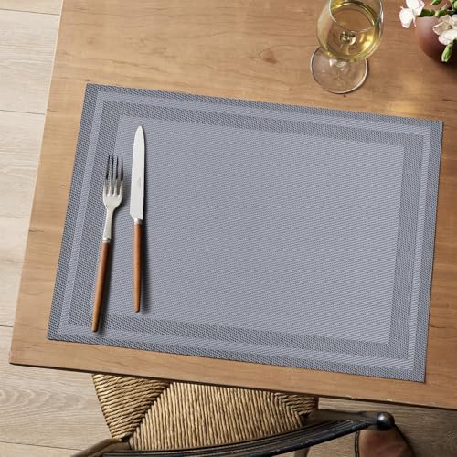 Artoid Mode Silver Cube Vinyl Placemats Set of 4, Washable Heat Resistant Non-Slip Woven Plastic PVC Place Mats for Farmhouse Holiday Party Kitchen Dining Decor