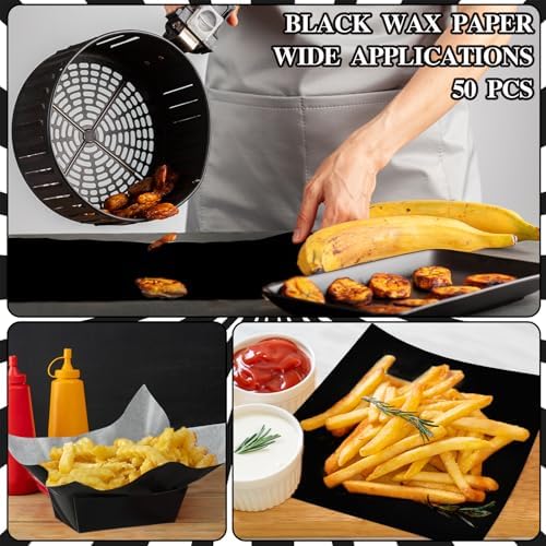 Geosar 100 Pcs Gingham Paper Food Tray with Wax Paper,Black