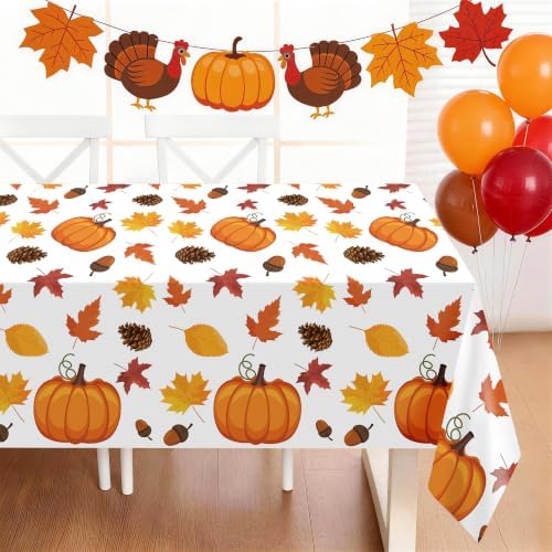 Childom 3 Pack Thanksgiving Tablecloth,Thanksgiving Decorations 54x108 Inch Disposable Plastic Tablecloth,Fall Pumpkin Maple Leaf Party Table Cover for Home Table Decor Dinner Birthday Party Supplies