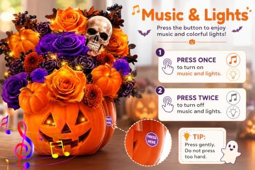 APOTODITO Halloween Bouquet Card with Music and Lights, Halloween Card with Skeleton, Halloween Gifts for Men, Women, Spooky Musical Greeting Card