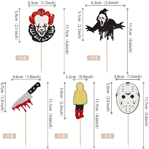 30 PCS Horror Movie Cupcake Toppers Glitter Bloody Knife Have a Killer Birthday Cupcake Picks for Horror Movie Theme Birthday Halloween Party Cake Decorations Supplies