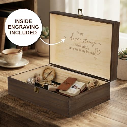 Forever & Always Engraved Wooden Keepsake Box, Romantic Memory Gift Box with Inside Engraving, Pine Wood Rectangle Storage Box for Anniversary, Wedding & Couple Gifts , X-Large ,14.15 x 9.5 x 4.5"