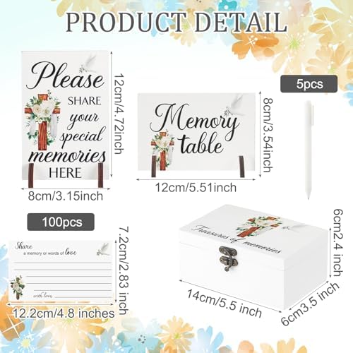 Gilprop 112 Pcs Celebration of Life Memory Cards Set Share a Memory Cards with Box 2 Wood Sign with 4 Hold and 5 Pens, Sympathy Memorial Gifts Funeral Keepsake Decorations(Cross)