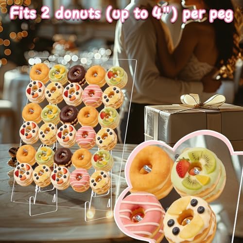 Nalwort Donut Wall Display Stand, Acrylic Donut Board Holds 60 Donuts, Large Donut Stand, Donut Holder Stand for Dessert Table, Dessert Display Stands for Party, Wedding Decor