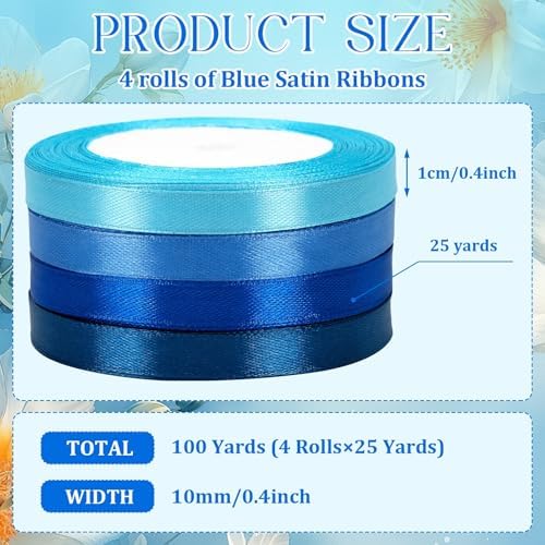 DECYOOL 4 Rolls Dusty Blue Ribbon 100Y Satin for Gift Wrapping