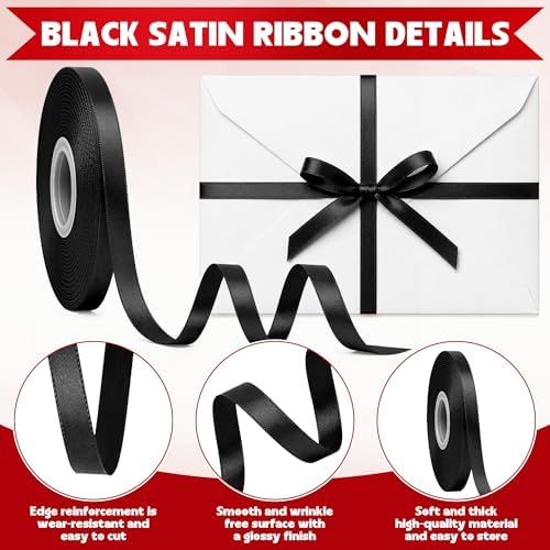 30 Yards 3/8 in Narrow Black Ribbon for Gift Wrapping Halloween Graduation