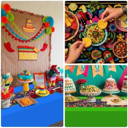 6 Pcs Mexican Fiesta Plastic Tablecloth,108 x 54 Inch