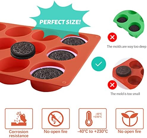 Sakolla 2 Pack Round Chocolate Cookie Molds, 12 Cavity 2.1" Cylinder Silicone Mold for Chocolate Cookie, Cake, Candy, Pudding, Mini Soap (Brown)