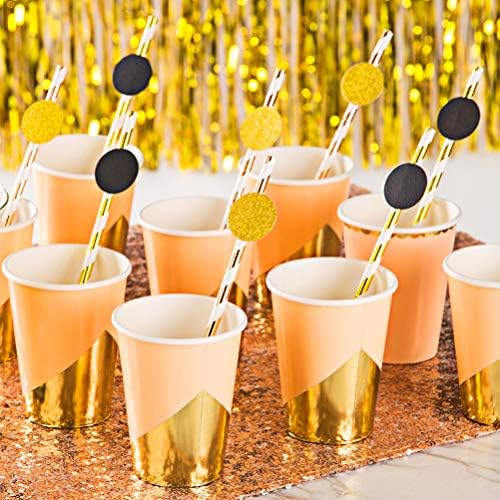 MOWO Gold Glitter and Black Confetti Circle Table Decoration, 1.2", 200pc