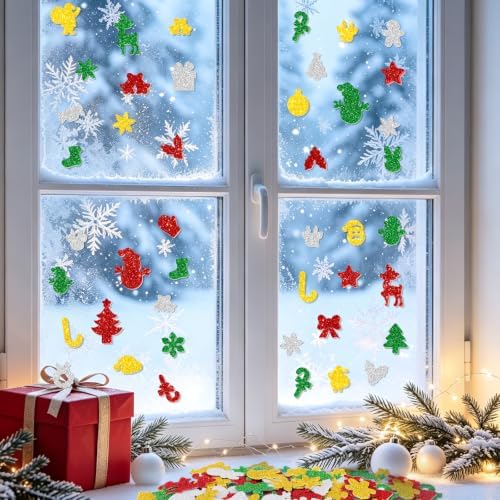 250Pcs Foam Stickers Glitter 3D Christmas Foam Xmas Shape Sticker,Christmas